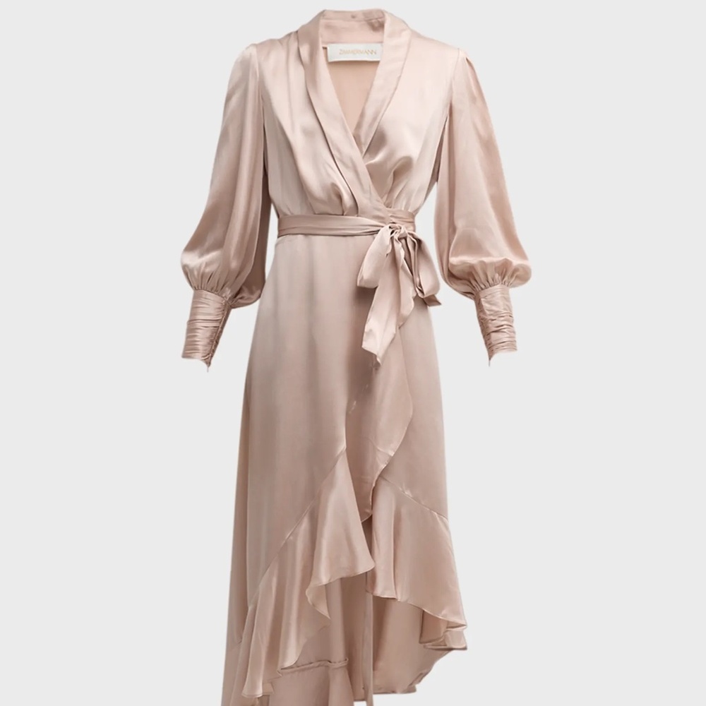 Zimmermann Silk Wrap Midi Dress in Rose (US 8)